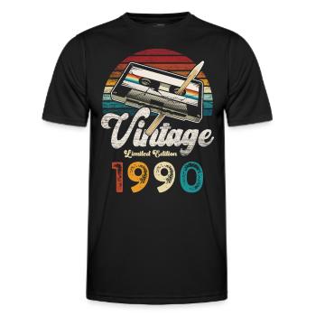 Vintage 1990 Geburtstag Kassette Bleistift - Männer Funktions-T-Shirt - Schwarz - Vorne - AI Model Male 178 dark (178cm)
