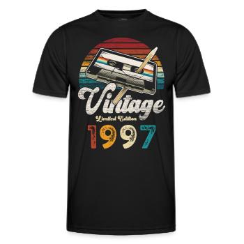 Vintage 1997 Anniversaire Cassette Crayon - T-shirt sport Homme - noir - Devant - AI Model Male 178 dark (178cm)