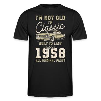 Né en 1958 Anniversaire Voiture classique - T-shirt sport Homme - noir - Devant - AI Model Male 178 dark (178cm)