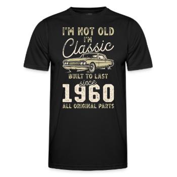 Né en 1960 Anniversaire Voiture classique - T-shirt sport Homme - noir - Devant - AI Model Male 178 dark (178cm)