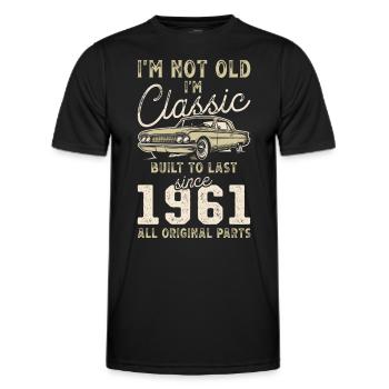 Né en 1961 Anniversaire Voiture classique - T-shirt sport Homme - noir - Devant - AI Model Male 178 dark (178cm)