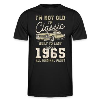 Né en 1965 Anniversaire Voiture classique - T-shirt sport Homme - noir - Devant - AI Model Male 178 dark (178cm)
