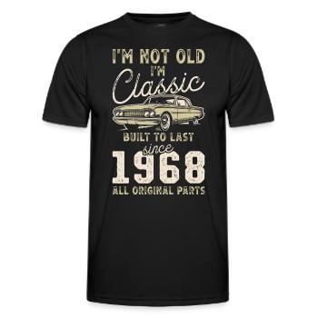 Né en 1968 Anniversaire Voiture classique - T-shirt sport Homme - noir - Devant - AI Model Male 178 dark (178cm)