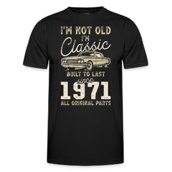Né en 1971 Anniversaire Voiture classique - T-shirt sport Homme - noir - Devant - AI Model Male 178 dark (178cm)