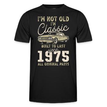 Né en 1975 Anniversaire Voiture classique - T-shirt sport Homme - noir - Devant - AI Model Male 178 dark (178cm)