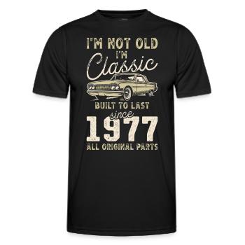 Né en 1977 Anniversaire Voiture classique - T-shirt sport Homme - noir - Devant - AI Model Male 178 dark (178cm)