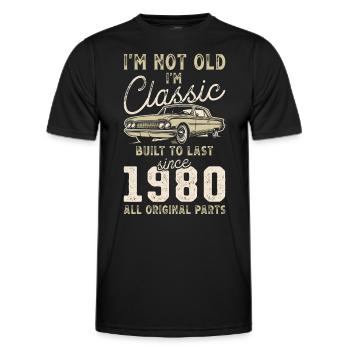 Né en 1980 Anniversaire Voiture classique - T-shirt sport Homme - noir - Devant - AI Model Male 178 dark (178cm)