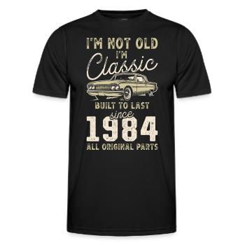 Né en 1984 Anniversaire Voiture classique - T-shirt sport Homme - noir - Devant - AI Model Male 178 dark (178cm)
