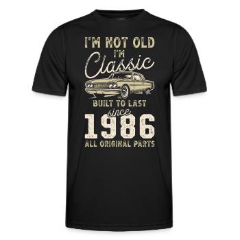 Né en 1986 Anniversaire Voiture classique - T-shirt sport Homme - noir - Devant - AI Model Male 178 dark (178cm)
