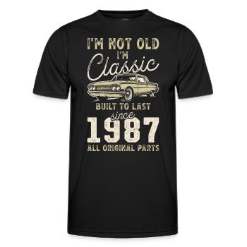 Né en 1987 Anniversaire Voiture classique - T-shirt sport Homme - noir - Devant - AI Model Male 178 dark (178cm)