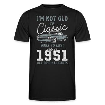 Né en 1951 Anniversaire Voiture classique - T-shirt sport Homme - noir - Devant - AI Model Male 178 dark (178cm)