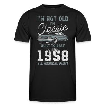 Né en 1958 Anniversaire Voiture classique - T-shirt sport Homme - noir - Devant - AI Model Male 178 dark (178cm)