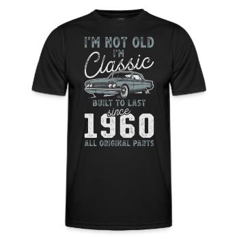 Né en 1960 Anniversaire Voiture classique - T-shirt sport Homme - noir - Devant - AI Model Male 178 dark (178cm)