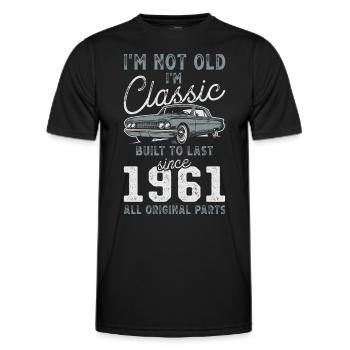 Né en 1961 Anniversaire Voiture classique - T-shirt sport Homme - noir - Devant - AI Model Male 178 dark (178cm)