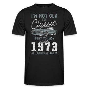 Né en 1973 Anniversaire Voiture classique - T-shirt sport Homme - noir - Devant - AI Model Male 178 dark (178cm)