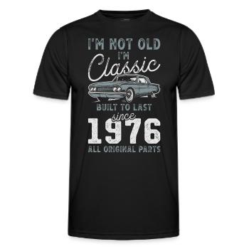 Né en 1976 Anniversaire Voiture classique - T-shirt sport Homme - noir - Devant - AI Model Male 178 dark (178cm)
