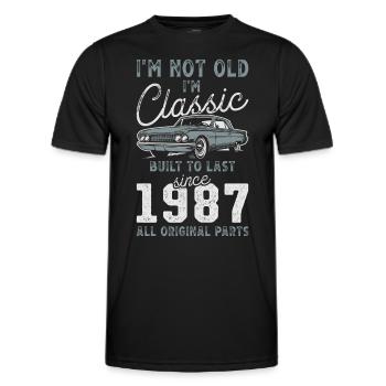 Né en 1987 Anniversaire Voiture classique - T-shirt sport Homme - noir - Devant - AI Model Male 178 dark (178cm)