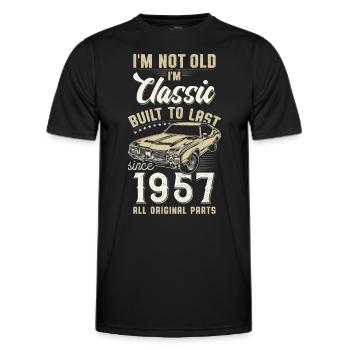 Né en 1957 Anniversaire Voiture classique - T-shirt sport Homme - noir - Devant - AI Model Male 178 dark (178cm)