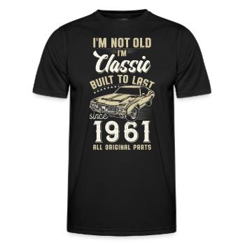 Né en 1961 Anniversaire Voiture classique - T-shirt sport Homme - noir - Devant - AI Model Male 178 dark (178cm)