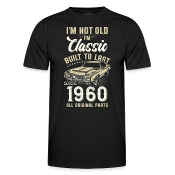 Né en 1960 Anniversaire Voiture classique - T-shirt sport Homme - noir - Devant - AI Model Male 178 dark (178cm)