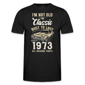 Né en 1973 Anniversaire Voiture classique - T-shirt sport Homme - noir - Devant - AI Model Male 178 dark (178cm)