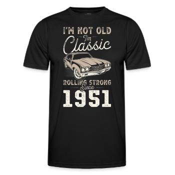 Né en 1951 Anniversaire Voiture classique - T-shirt sport Homme - noir - Devant - AI Model Male 178 dark (178cm)