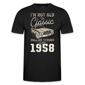 Né en 1958 Anniversaire Voiture classique - T-shirt sport Homme - noir - Devant - AI Model Male 178 dark (178cm)