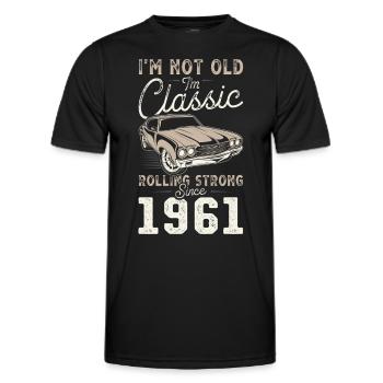 Né en 1961 Anniversaire Voiture classique - T-shirt sport Homme - noir - Devant - AI Model Male 178 dark (178cm)