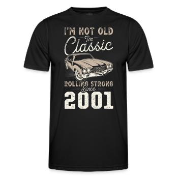 Né en 2001 Anniversaire Voiture classique - T-shirt sport Homme - noir - Devant - AI Model Male 178 dark (178cm)