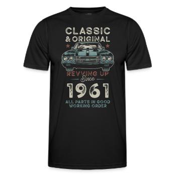 Né en 1961 Anniversaire Voiture classique - T-shirt sport Homme - noir - Devant - AI Model Male 178 dark (178cm)