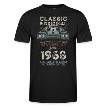 Né en 1968 Anniversaire Voiture classique - T-shirt sport Homme - noir - Devant - AI Model Male 178 dark (178cm)