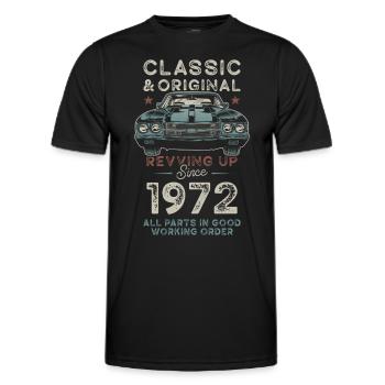 Né en 1972 Anniversaire Voiture classique - T-shirt sport Homme - noir - Devant - AI Model Male 178 dark (178cm)