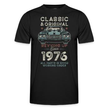 Né en 1976 Anniversaire Voiture classique - T-shirt sport Homme - noir - Devant - AI Model Male 178 dark (178cm)