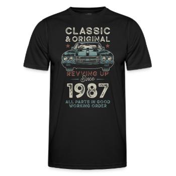 Geboren 1987 Geburtstag Oldtimer - Männer Funktions-T-Shirt - Schwarz - Vorne - AI Model Male 178 dark (178cm)