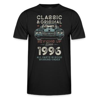 Né en 1996 Anniversaire Voiture classique - T-shirt sport Homme - noir - Devant - AI Model Male 178 dark (178cm)