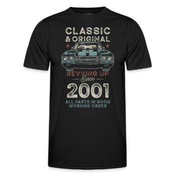 Né en 2001 Anniversaire Voiture classique - T-shirt sport Homme - noir - Devant - AI Model Male 178 dark (178cm)