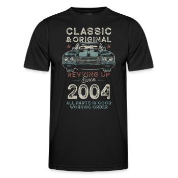 Né en 2004 Anniversaire Voiture classique - T-shirt sport Homme - noir - Devant - AI Model Male 178 dark (178cm)