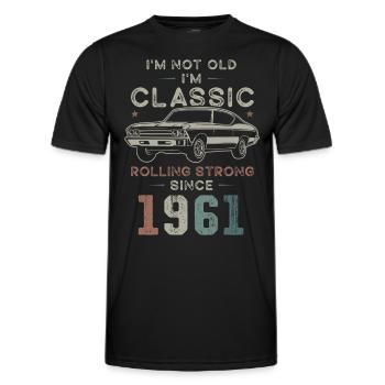 Né en 1961 Anniversaire Voiture classique - T-shirt sport Homme - noir - Devant - AI Model Male 178 dark (178cm)