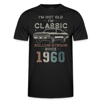 Né en 1960 Anniversaire Voiture classique - T-shirt sport Homme - noir - Devant - AI Model Male 178 dark (178cm)