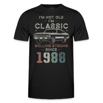 Né en 1988 Anniversaire Voiture classique - T-shirt sport Homme - noir - Devant - AI Model Male 178 dark (178cm)