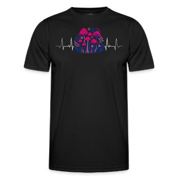 Bisexual Pride Mushrooms Heartbeat Flag - Men's Functional T-Shirt - black - Front - AI Model Male 178 dark (178cm)