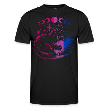 Bi-chat dort sous les phases de lune et les étoiles - T-shirt sport Homme - noir - Devant - AI Model Male 178 dark (178cm)