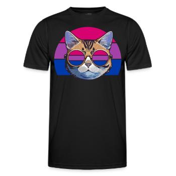Retro Cat with Bisexual Pride Round Glasses - Men's Functional T-Shirt - black - Front - AI Model Male 178 dark (178cm)