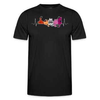 Lesbian Heartbeat With Cute Cats Pride Love - Men's Functional T-Shirt - black - Front - AI Model Male 178 dark (178cm)