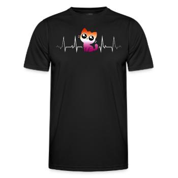 Lesbian heartbeat with cute cat Pride Love - Men's Functional T-Shirt - black - Front - AI Model Male 178 dark (178cm)