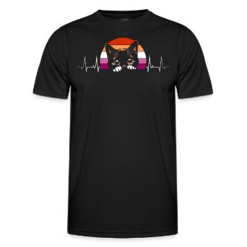 Lesbian Heartbeat Cat Retro Sunset - Men's Functional T-Shirt - black - Front - AI Model Male 178 dark (178cm)
