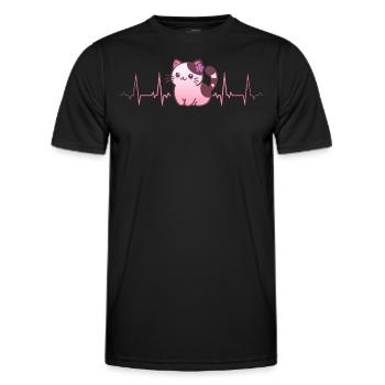 Lesbian heartbeat with cute cat and flower - Men's Functional T-Shirt - black - Front - AI Model Male 178 dark (178cm)