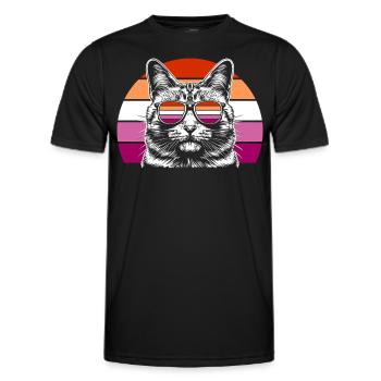 Vintage Katze mit Brille und lesbischen Farben - Männer Funktions-T-Shirt - Schwarz - Vorne - AI Model Male 178 dark (178cm)