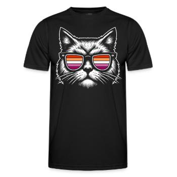 Stylish cat with glasses and lesbian colors - Men's Functional T-Shirt - black - Front - AI Model Male 178 dark (178cm)