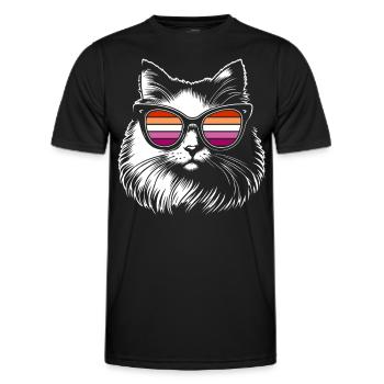 Stylish cat with glasses and lesbian colors - Men's Functional T-Shirt - black - Front - AI Model Male 178 dark (178cm)